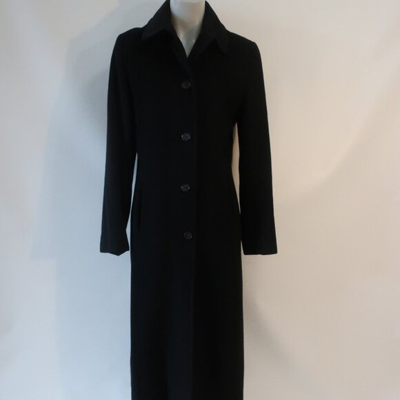 Womens Calvin Klein Black Pure Merino Wool Long Trench Coat 10 - Picture 1 of 16